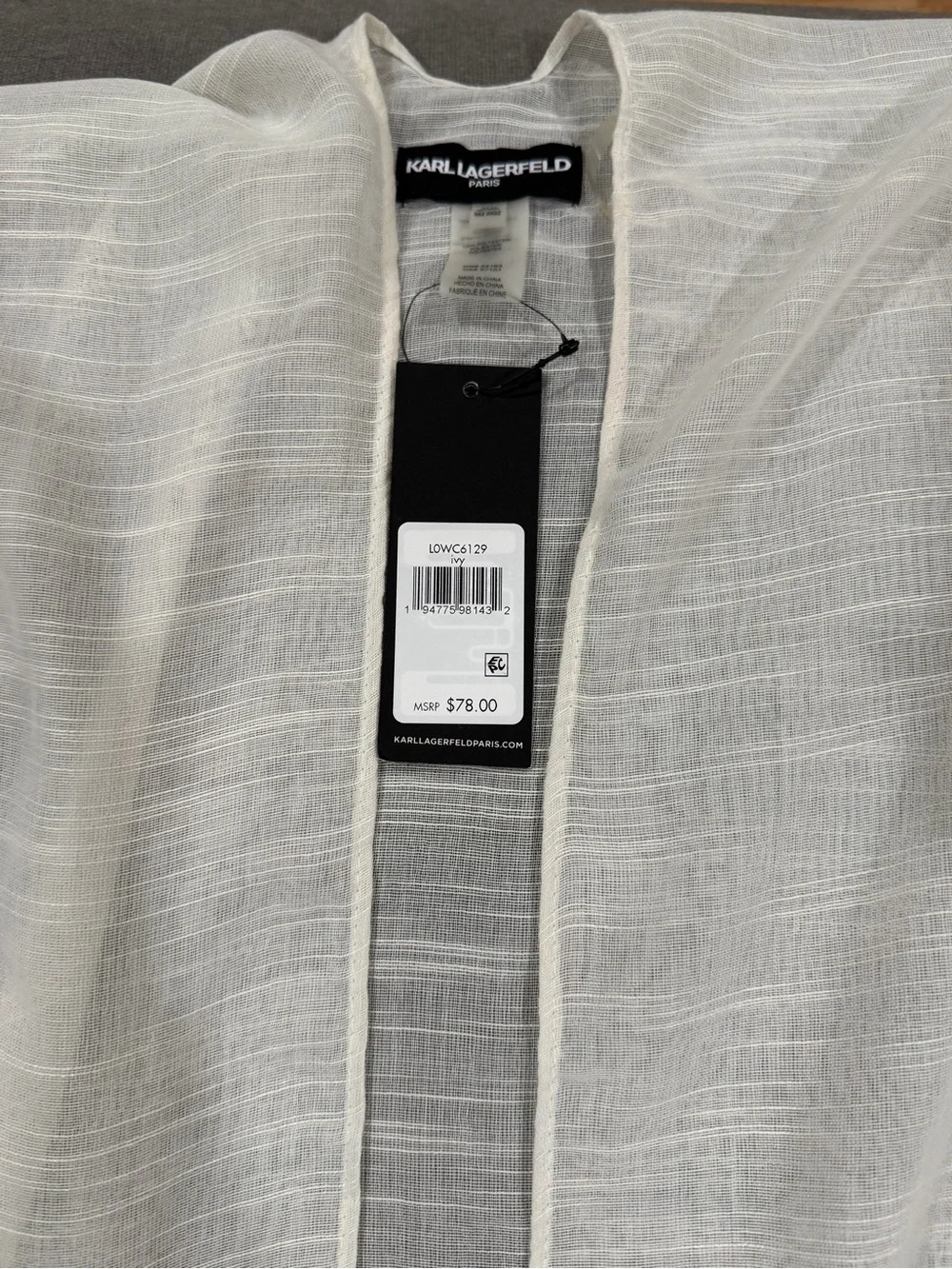 Karl Lagerfeld White Sheer Open-Front Cardigan